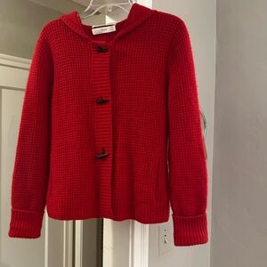I Magnin Vintage Red Women's Cashmere Hooded Cardigan Sweater